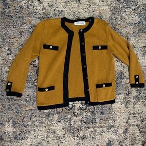 Karen Scott Mustard Sweater with Black Accents Vintage Cardigan